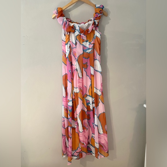 Vivva Off Shoulder Midi Dress, Candy Abstract, Gingham and Heels, Size 10, NWT - Picture 6 of 11